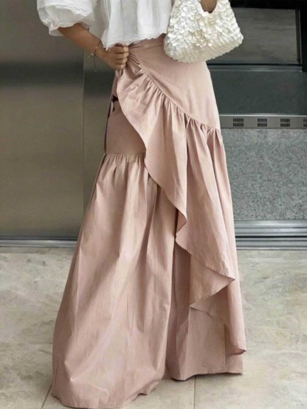 Pink Casual Women's Minimalist Asymmetric Skirt
